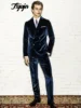 Popular Velvet Double Breasted Men Suits Elegant Solid Color 2 PCS Jacket Pants Elegant Groom 2025 Wedding Slim Fit Outfits 2