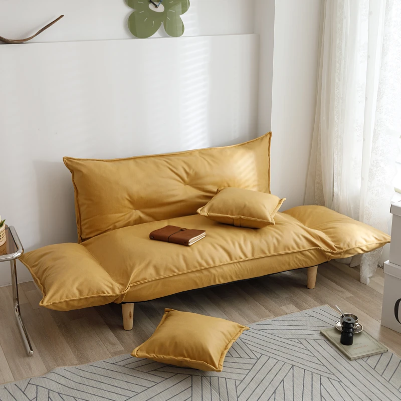 Convertible Futon Sofa Bed With 2 Pillows, Loveseat Sleeper Sofa Couch Recliner Adjustable Armrest&Wood Legs Small Space