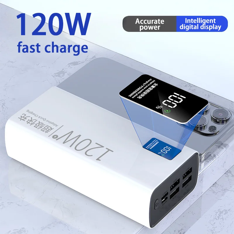 Lenovo 2024 100000mAh Large Capacity Power Bank 120W Fast Charging Powerbank Portable Battery Charger For iPhone Samsung Huawei