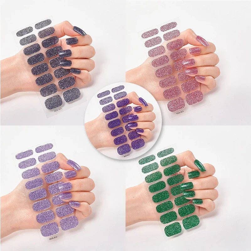 

16tips Nail Stickers Wholesale Gradient Glitter Nail Stickers Simple Waterproof Nail Full Color Solid Color Stickers