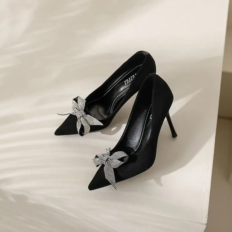 Footwear Black Rhinestone Pumps Shoes For Women 2024 Rhinestone High Heels  Pointed Toe Diamond