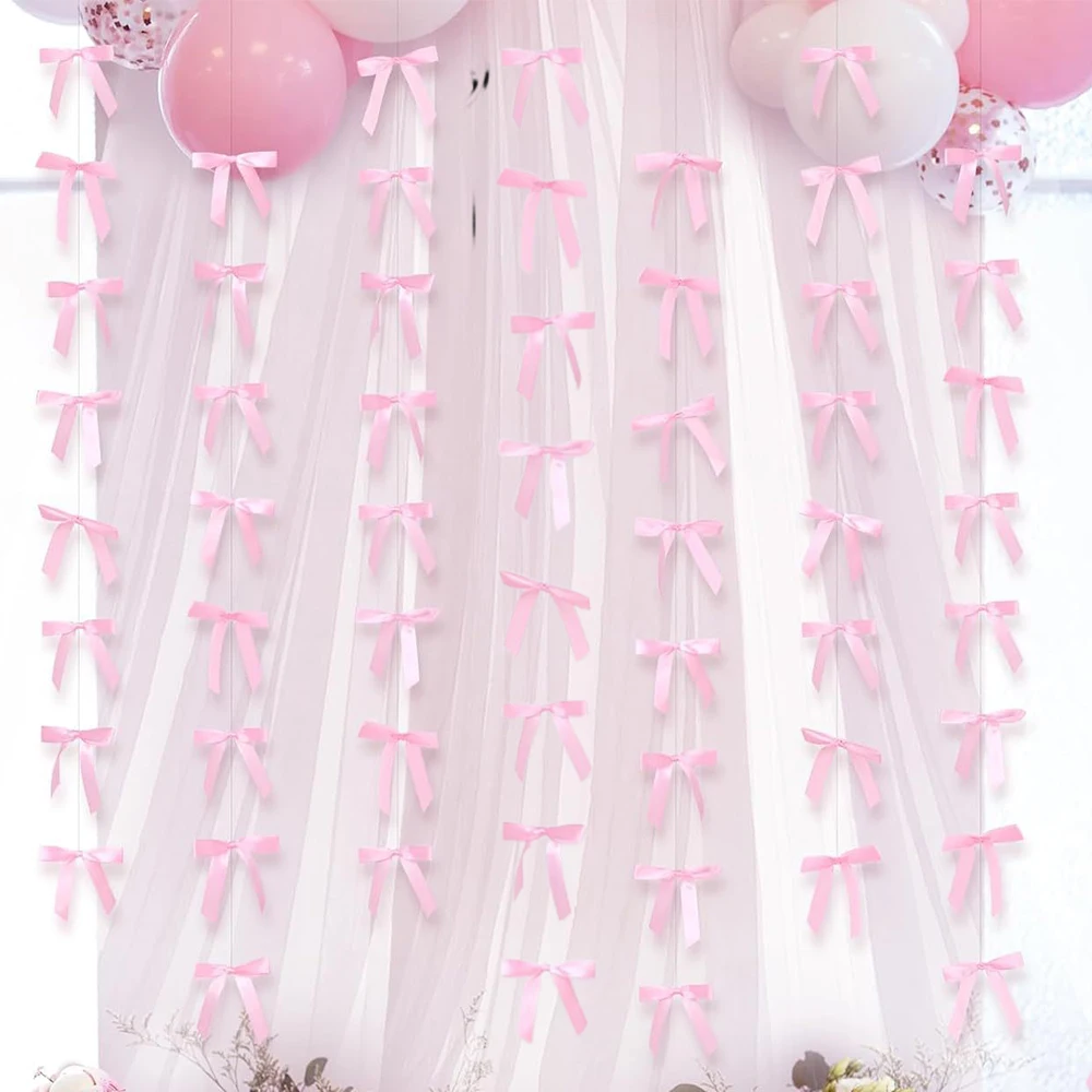 Rosa Satinband Schleife Hängegirlande Schleife Party Dekoration Mädchen Schleife Geburtstag Babyparty Brautparty Junggesellenabschied Dekoration