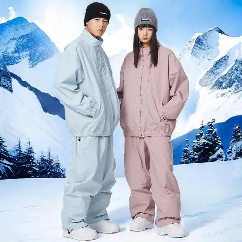 

2025 New Couple Ski Suit Sets Pro Waterproof Windproof Man Skiing Jumpsuit Winter Sports Loose Snow Clothes Woman Warm Tracksuit