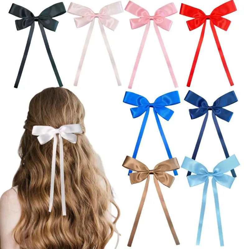 

30pc/lot 5.5" Satin Ribbon Bow Hair Clips Women Girls Long Ribbon Butterfly Bow Hairpins Long Tails Hair Clips Barrettes for Kid