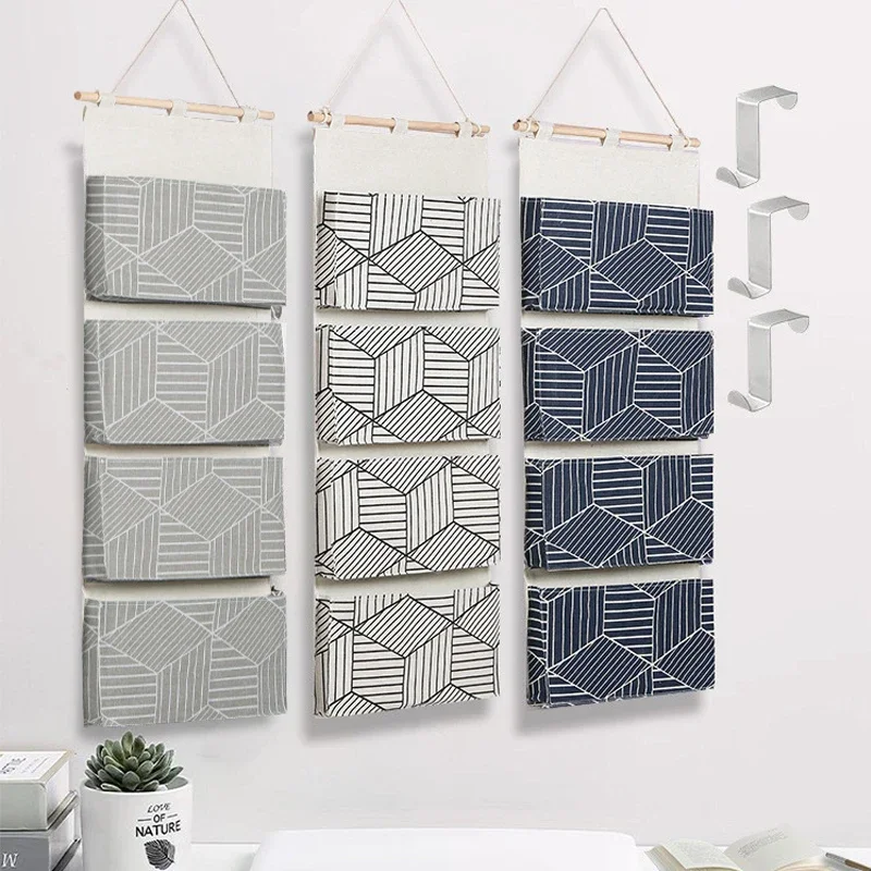 

Cotton Linen Blend Hanging Bag 4 Layers Wall Mounted Sundries Organizer Multi-layer Moistureproof Sundries Pocket Home Decor