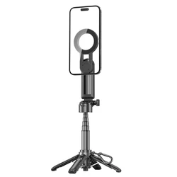 Magnetic Wireless Phone Grip and Selfie Stick with Desktop Tripod Stand (Black)