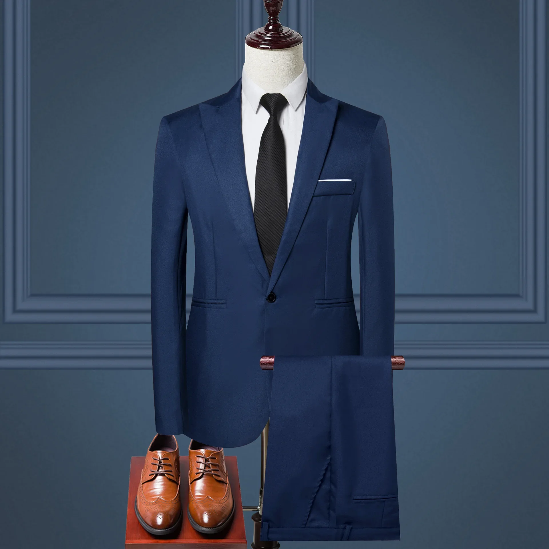 Spring Autumn Men's Casual Business Western-style Suit Single-breasted Top Solid Color Slim Fit Korean Style 2-piece Set