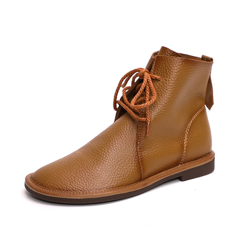 

Женские ботинки из натуральной кожи, женская модная обувь с круглым носком из мягкой воловьей кожи, дизайнерские зимние ботинки до щиколотки со шнуровкой