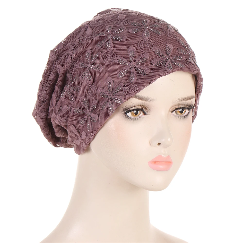 

New Lace Diamonds Beanies Women Cancer Chemo Cap Hair Loss Head Cover Scarf Wrap Baggy Slouchy Turban Hijab Headscarf Skullies