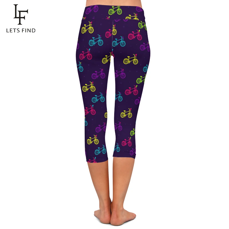 LETSFIND New Women Bicycle Print Capri Leggings Colorful Bike Leggins High Waist Quality Pants Summer