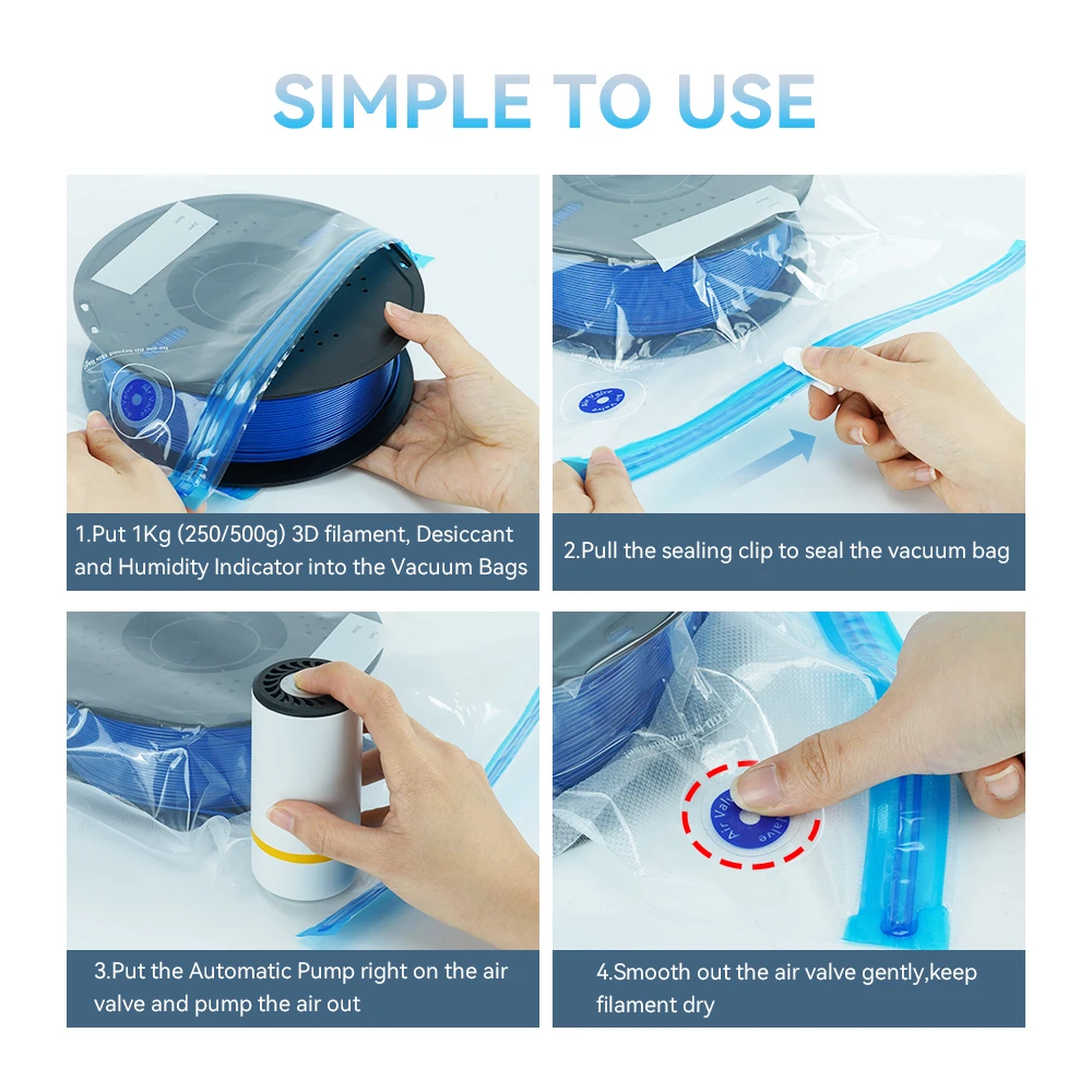 3D Printer Filament Storage Bag PLA PETG ABS Vacuum Bag Dryer Safekeep Humidity Resistant Sealing Bags Keep Filament Dry Sealed