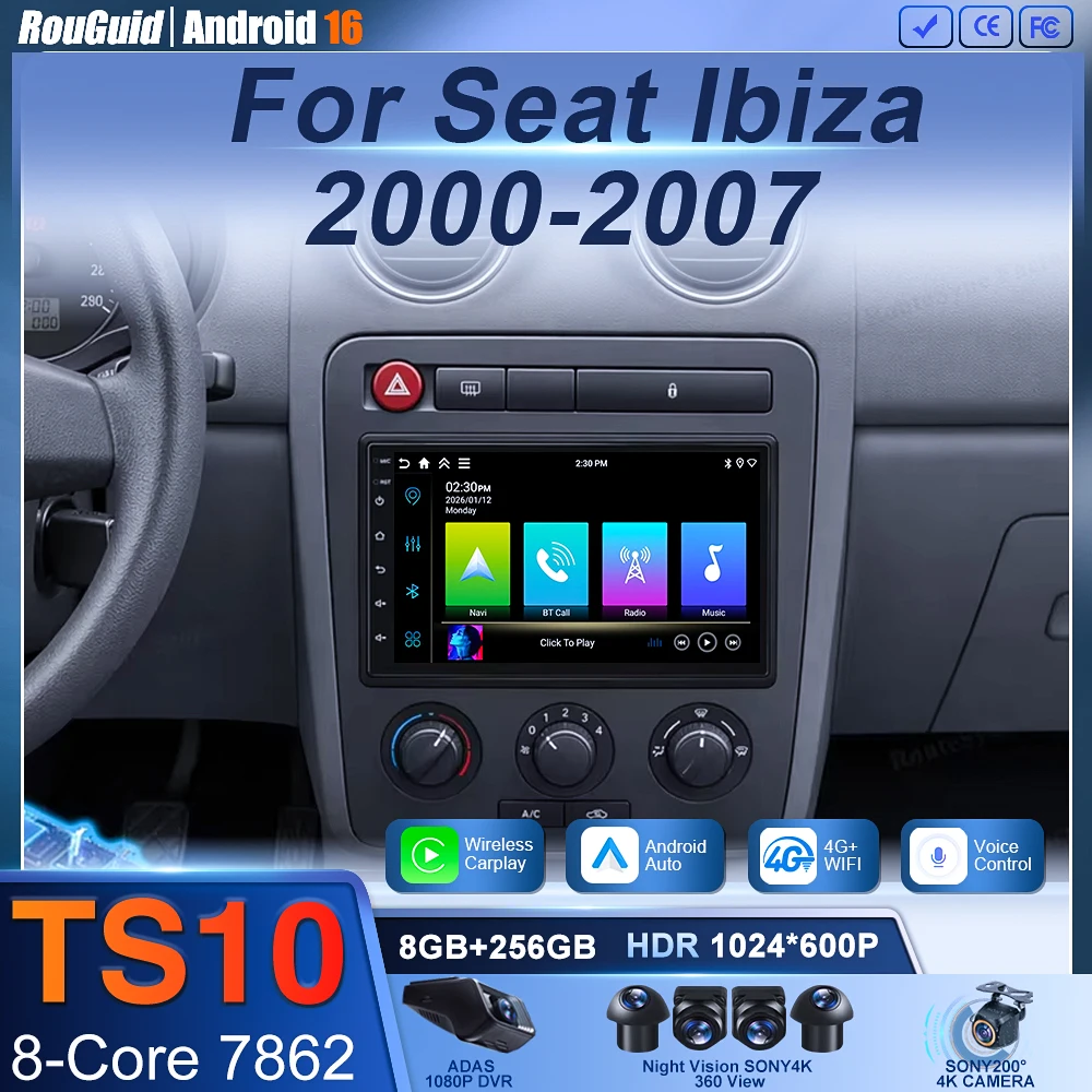Radio con GPS de 7'' para Seat Ibiza 2000 2001 2002 2003 2004 2005 2006 2007, Navegación, Reproductor Multimedia Estéreo, Pantalla con Carplay 1