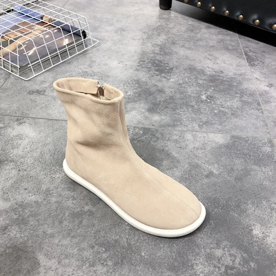 YeddaMavis Beige Women Boots Fashion New Genuine Leather Winter Mid-calf Boots Women Side-Zipper Candy-colored Boots Size 35-40
