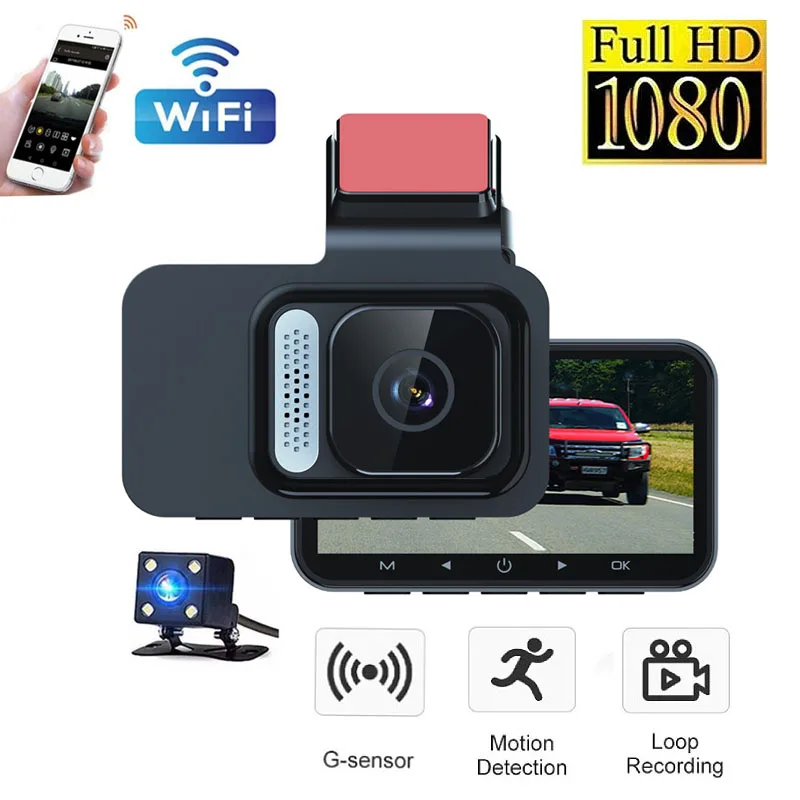 

Dash Cam Car Dvr HD 1080P Video Recorder with WIFI Car Front and Rear Camera G-sensor Night Version Black Box Dashcam for Cars