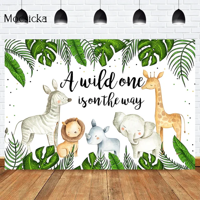 Mocsicka CUSTOM Rainforest Animals Wild One Backdrops Children Happy Birthday Party Photography Background Cake Table Banner 33