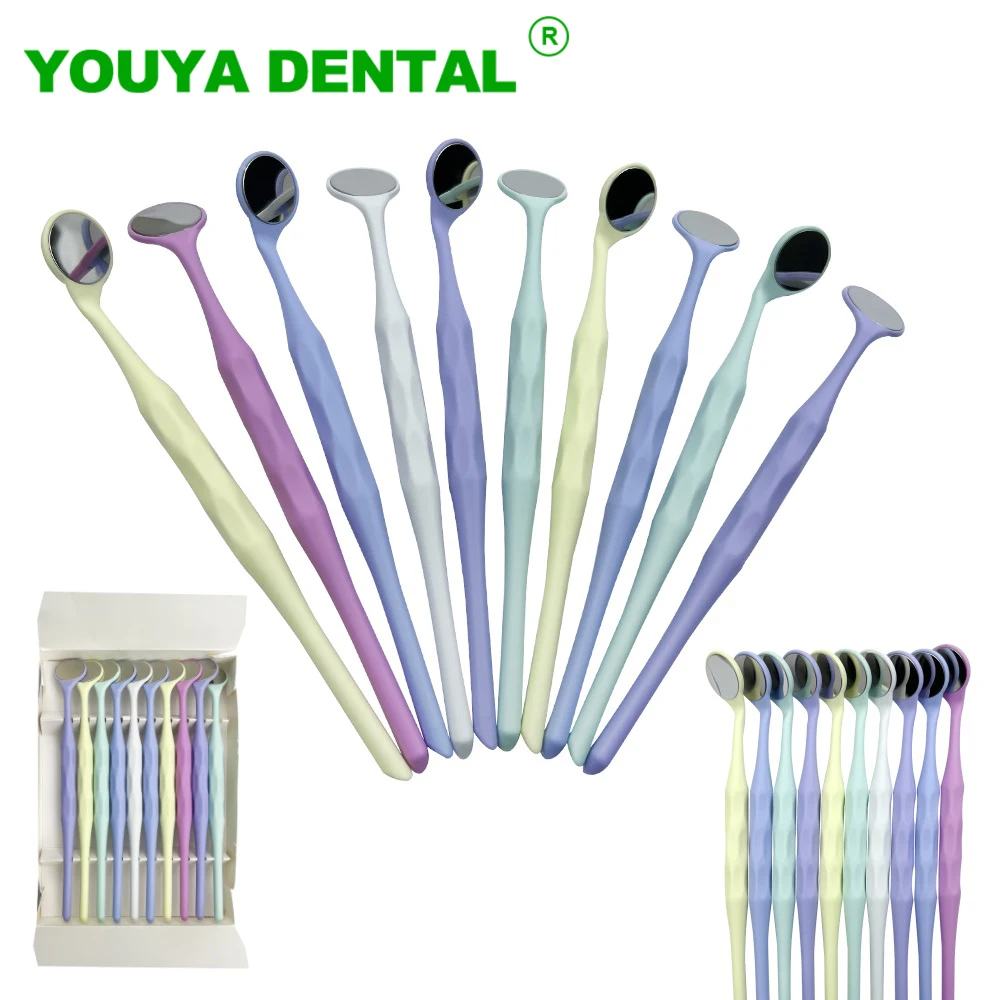 

10pcs/box Double-Sided Dental Mirror Autoclavable Premium Front Surface Exam Reflector Oral Mirrors With Handle Teeth Whitening