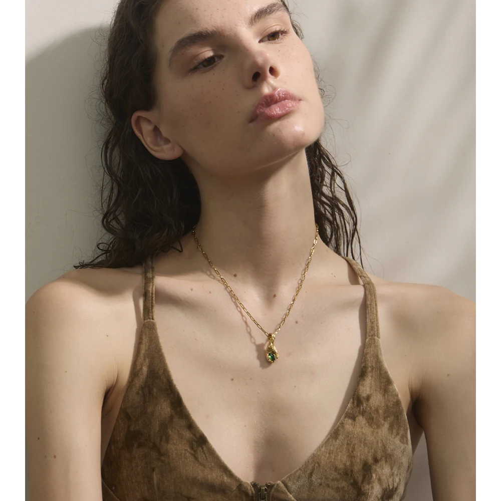 Yhpup Necklace Cubic Zirconia Golden Chain
