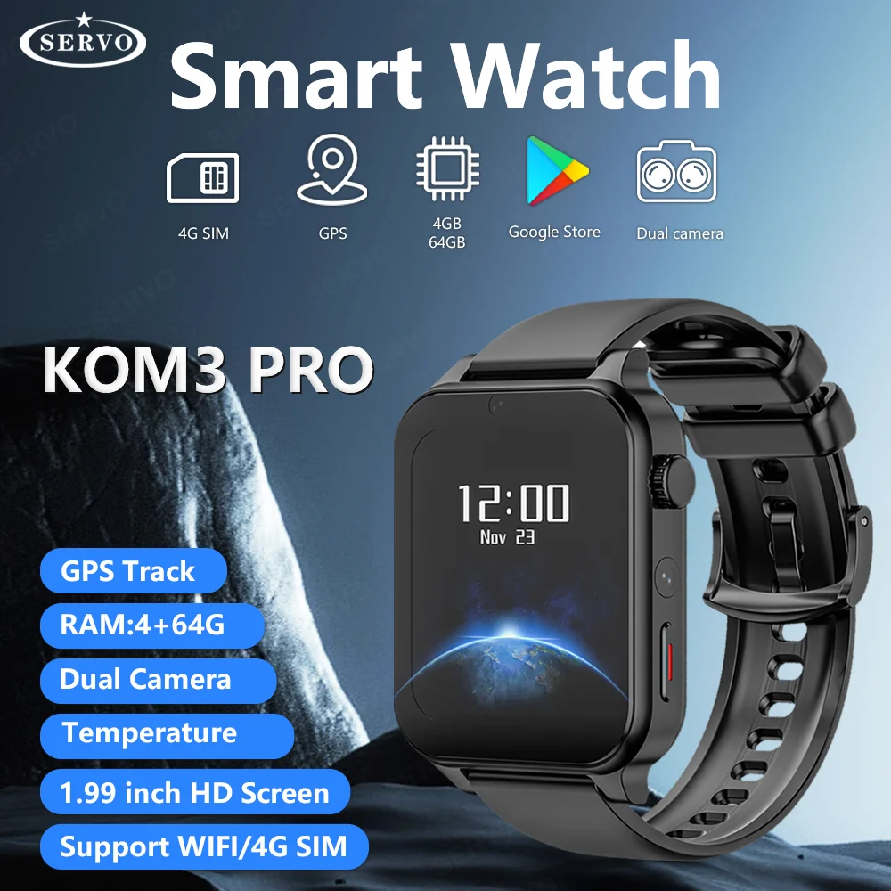 KOM3 4G Internet Smart Watch Phone 4GB 64GB Android 9.0 GPS 1.99