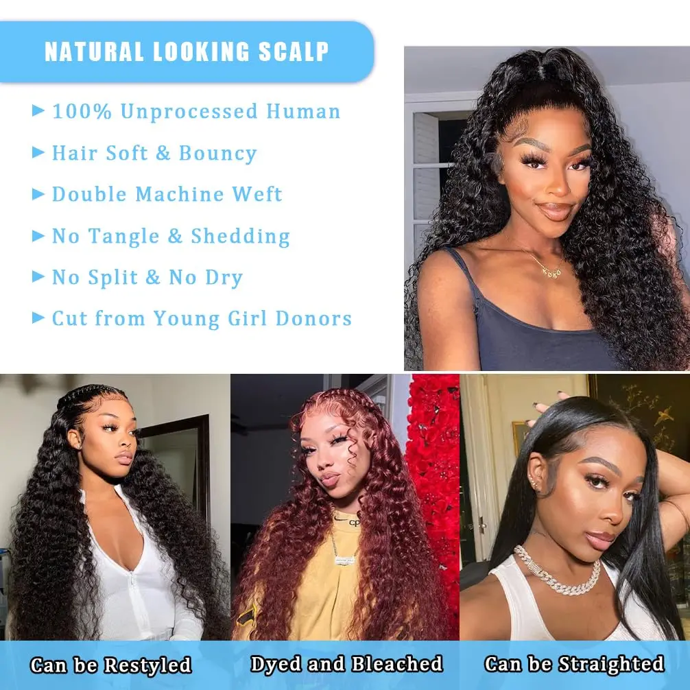 14A Deep Wave Bundles Human Hair 22 24 26 Inch Full and Silky 100% Unprocessed Brazilian Virgin Human Hair Extensions #1B 5
