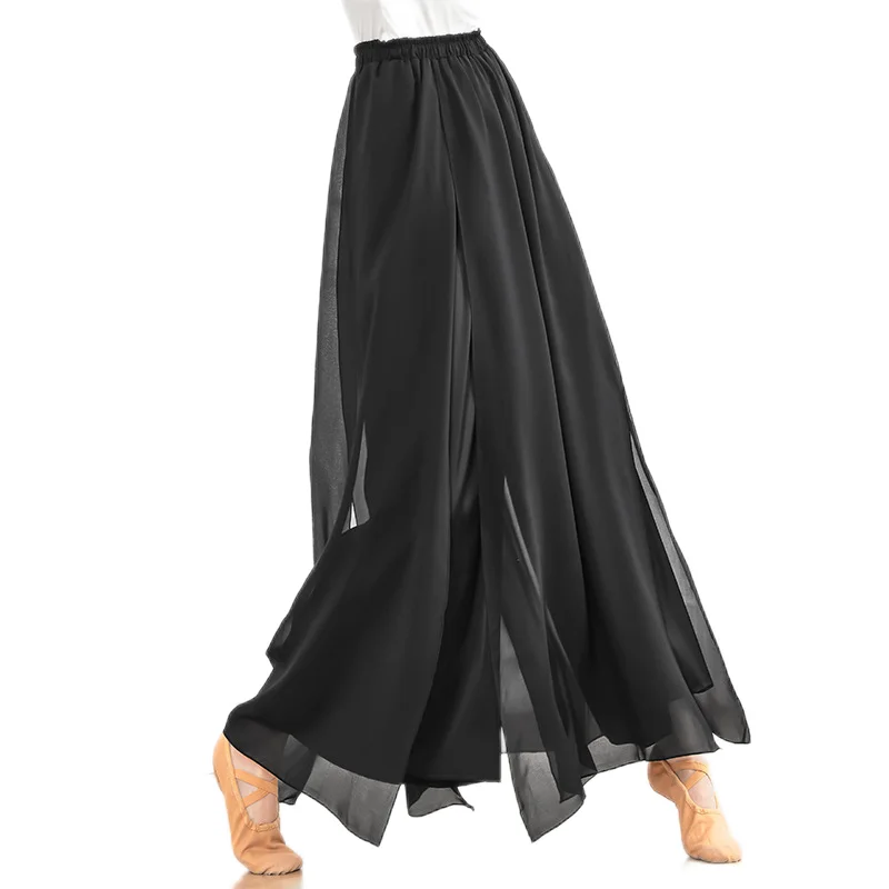 Two Layers Flowy Chiffon Culottes Women Body Rhyme Classical Dance Nuwa Pants Loose Light Weight Dancer Practice Clothes Summer