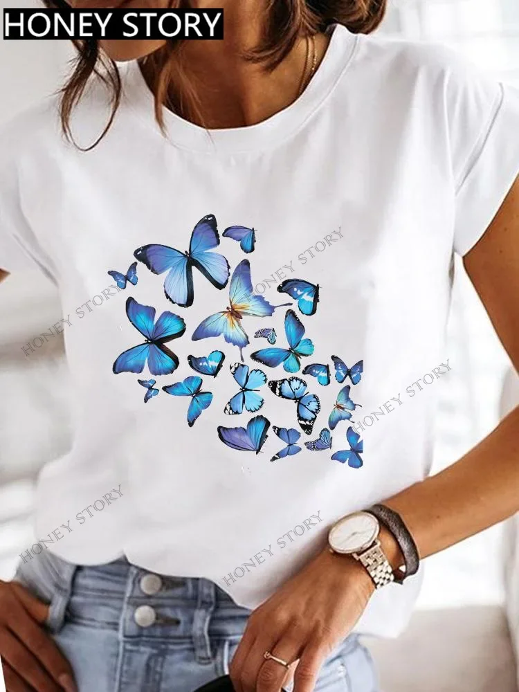 thumbnail image 1 of Top básico con estampado de mariposa de libélula explosiva para mujer, Camiseta holgada de manga corta con cuello redondo, camiseta de gran tamaño, ropa para mujer, 1 of 5