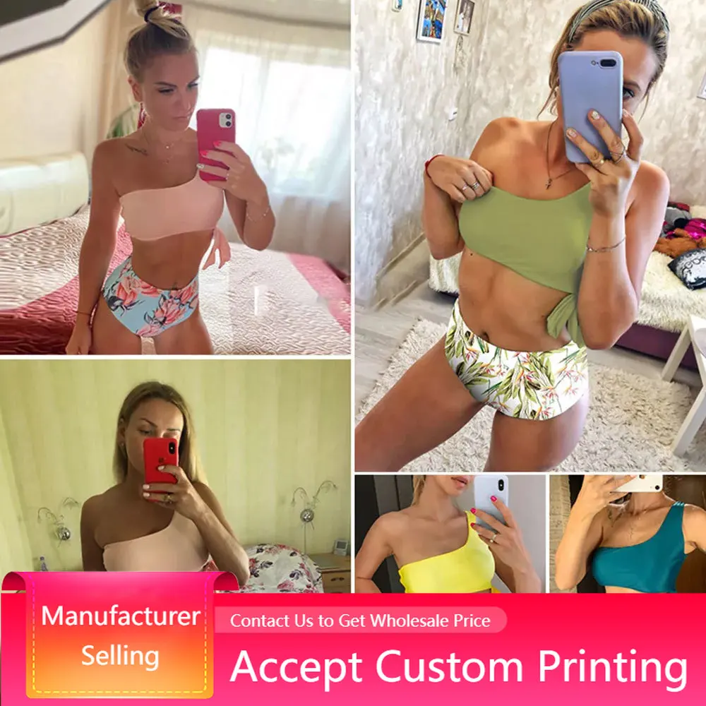 

2022 New One Shoulder Swimwear High Waist Swimsuit Sexy Bikinis Women Bandage Bathing Suits Beach Wear Biquini Female