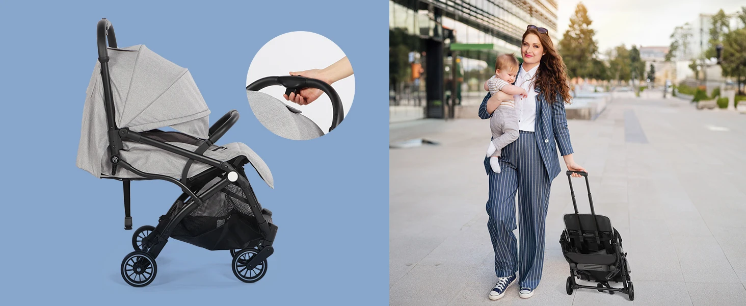 All-Season Lightweight Compact Foldable Baby Pushchair, Multi-Recline Stroller with Footmuff, Rain Cover,