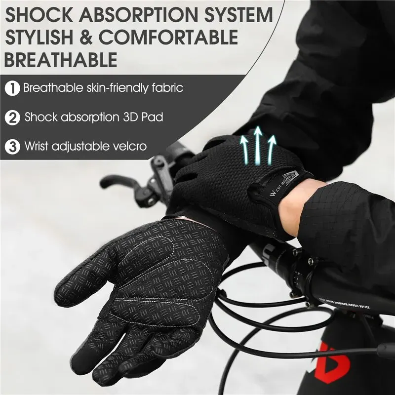WEST BIKING Summer Cycling Gloves Full Finger MTB Bike Gloves Touch Screen Non Slip Silicone Palm Driving Riding Gloves