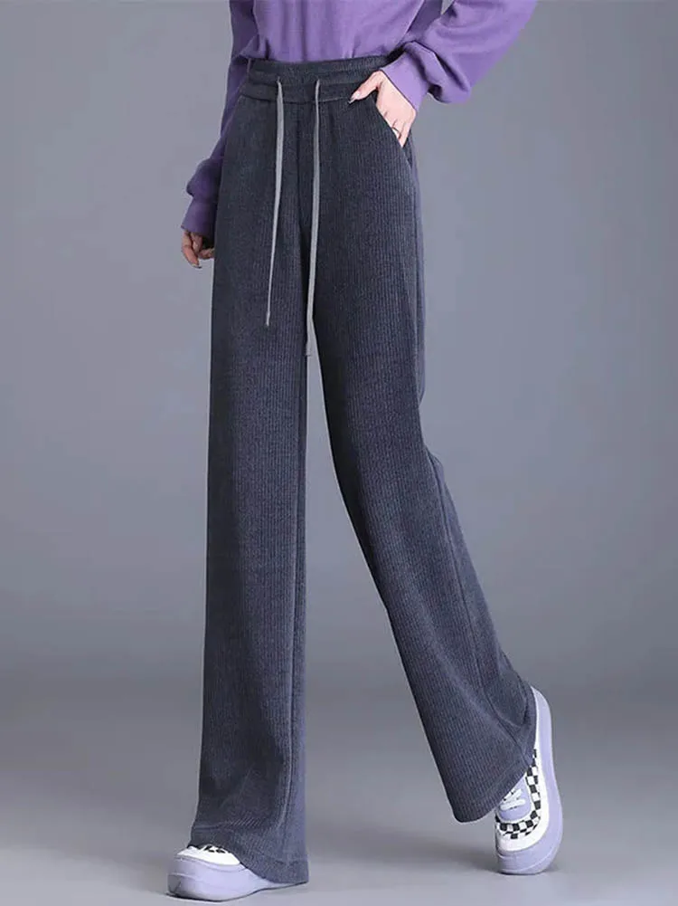 Women's Plus Velvet Straight Winter High Waist Thicken Warm Pantalones Casual Lace-up 95cm Sweatpants Baggy Plush Pantalon 2023