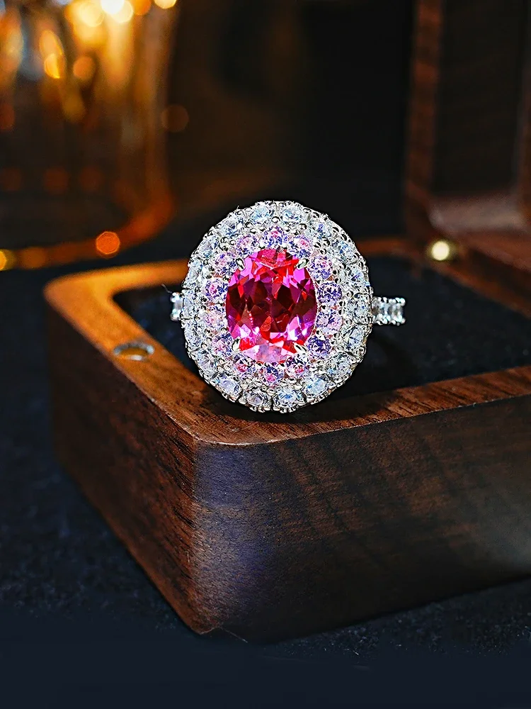 

Новинка 2024, набор розовых украшений в виде рупии с турмалином, уникальные ювелирные украшения с высокоуглеродистым бриллиантом