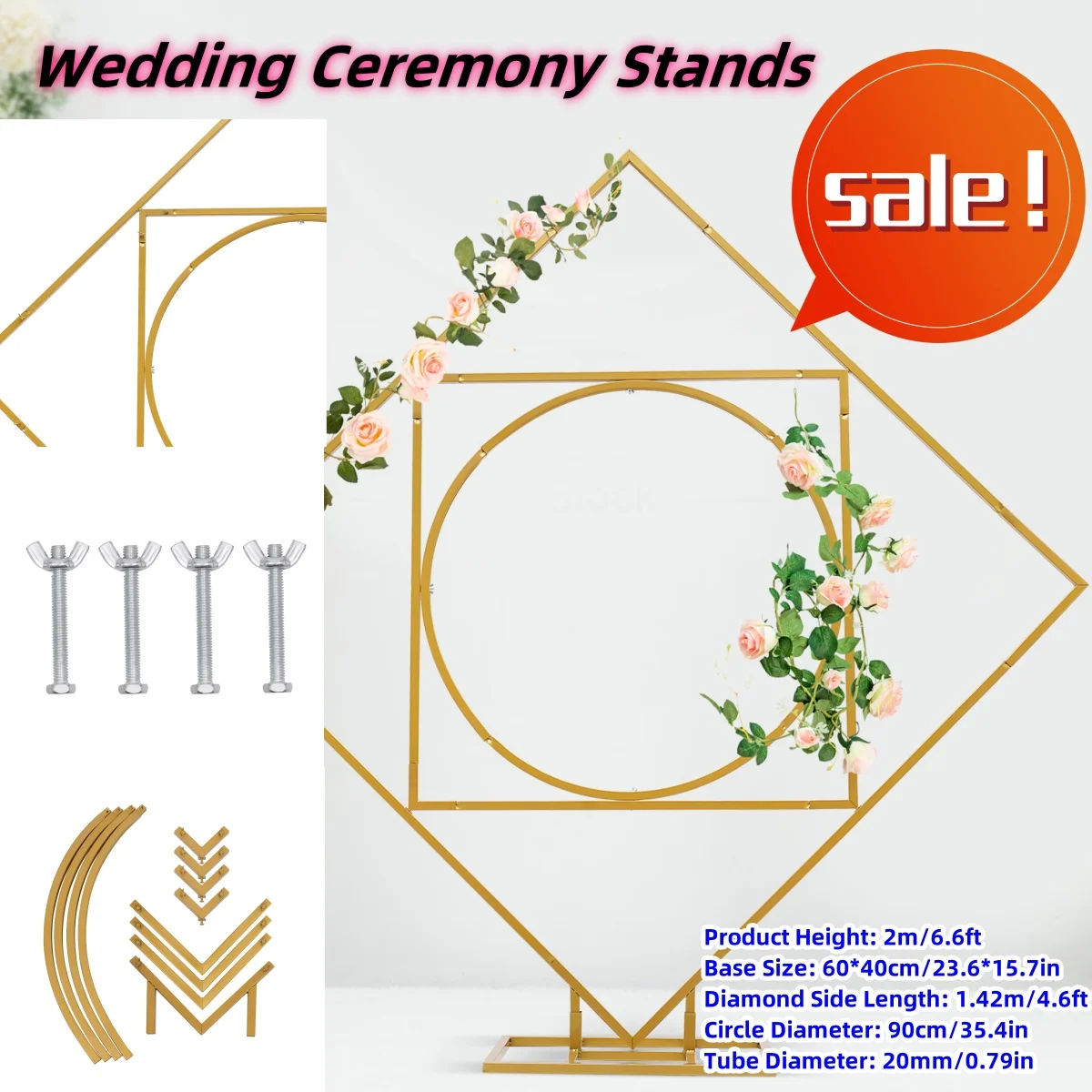 

6.6FT Gold Backdrop Stand Metal Frame for Wedding Ceremony Party Graduation Photo Background Decoration Rust Stable Stands