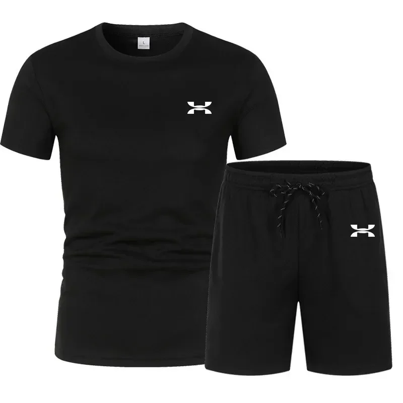 

2024 New Men's Sports Suit Summer Suit Men's Fitness Suit Short Sleeve T-shirt + Shorts Quick Drying Suit 2 Sets Pant Sets