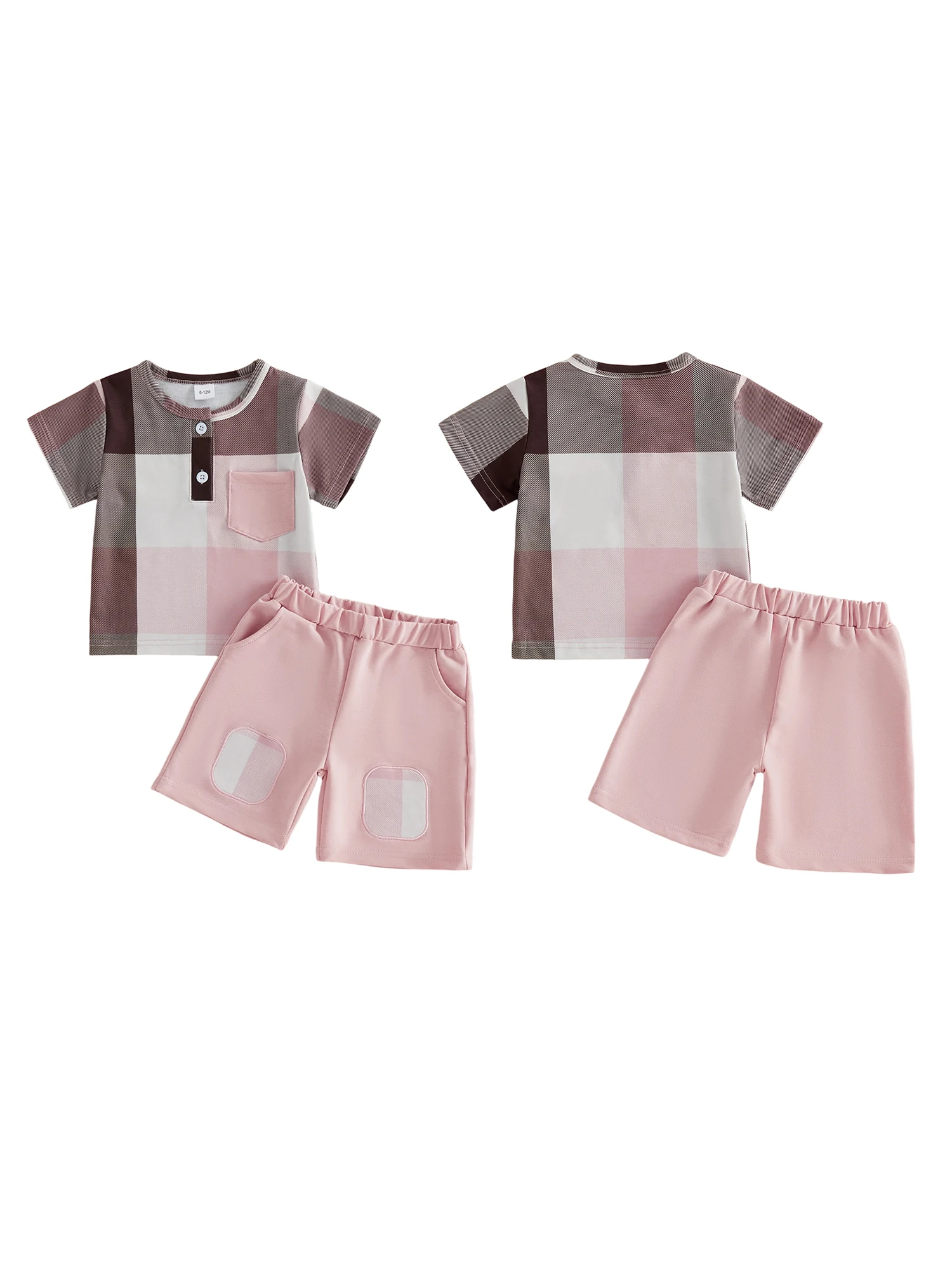 Adorable Toddler Girl Summer Outfits Plaid Crew Neck Short Sleeve T-Shirts with Elastic Waist Pants - 2 Piece Clothing Set for 2