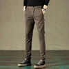 2024 Spring New Men's Casual Pants Brand Clothing Business Elastic Waist Thick Classic Slim Trousers Male Black Grey Brow 5