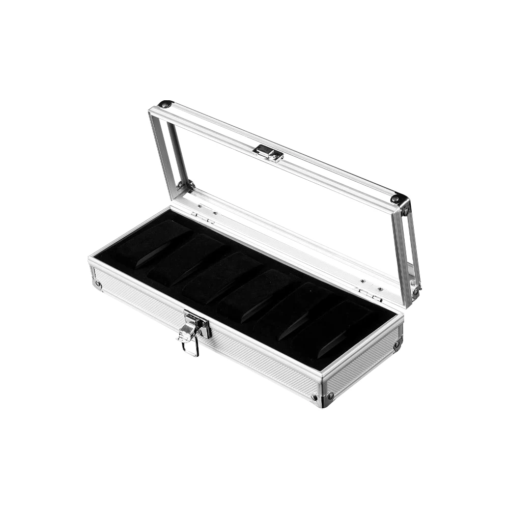 6 /12 Grid Card Slot Watch Safe Exhibition Box Jewelry Watches Aluminium Alloy Storage Case Transparent Watch Stand Box Display