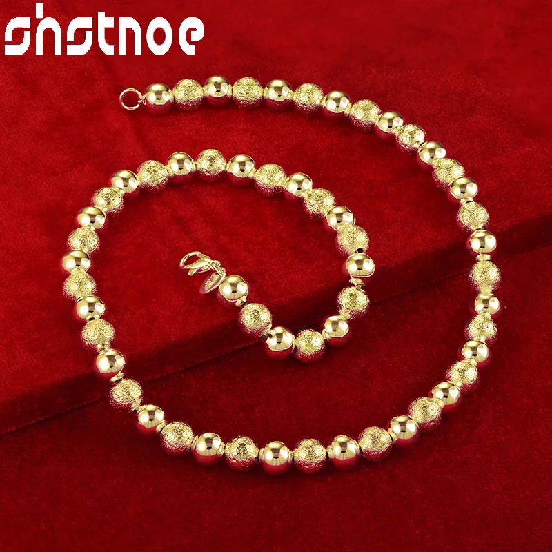 

SHSTONE 24K Gold Frosted Smooth Alternating 8mm Bead Chain Necklaces For Woman Fashion Party Wedding Charm Jewelry Lovers Gift