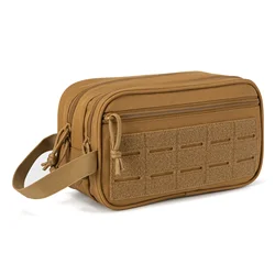 Tactical Men's Toiletry Travel Bag - Compact Hygiene and Shaving Kit Organizer (Khaki)