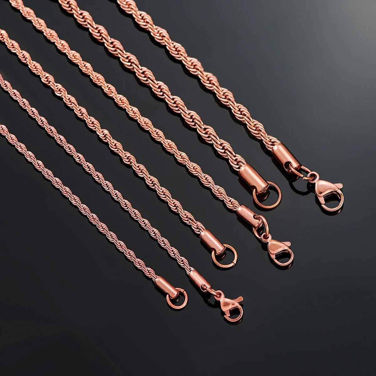 Stainless Steel Twisted Rope Necklaces Rose Gold 2.3mm/3mm/4mm 16 to 30 Inches stainless steel necklace rose gold necklace rose gold necklaces metal necklace