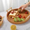 Vietnamese Rattan Tray Vine Woven Storage Double Ear Practical Desktop Tray Basket Bread and Fruit Dim Sum Picnic Simple Storage 2
