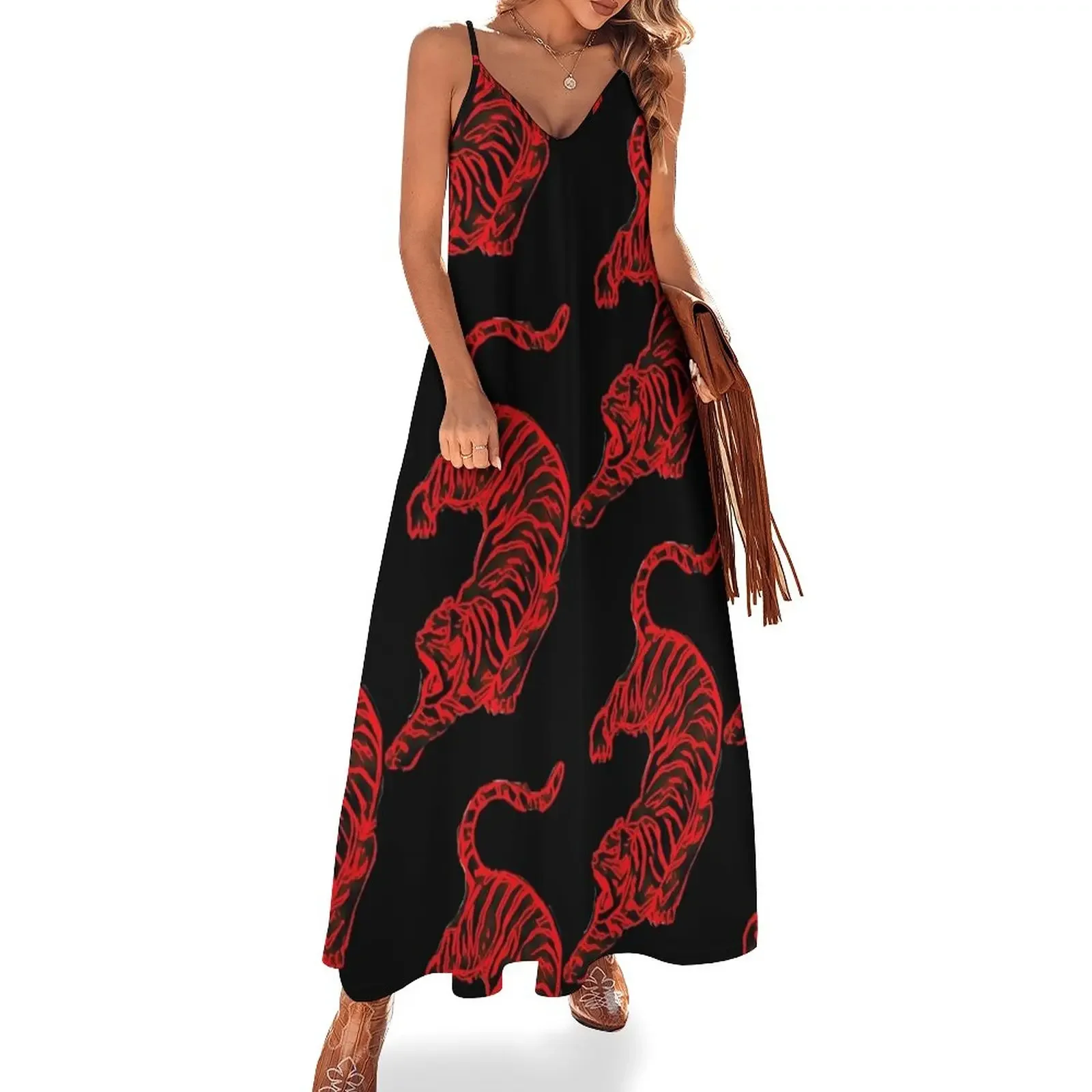 

Red Tiger Sleeveless Dress summer dresses womans clothing Dress women