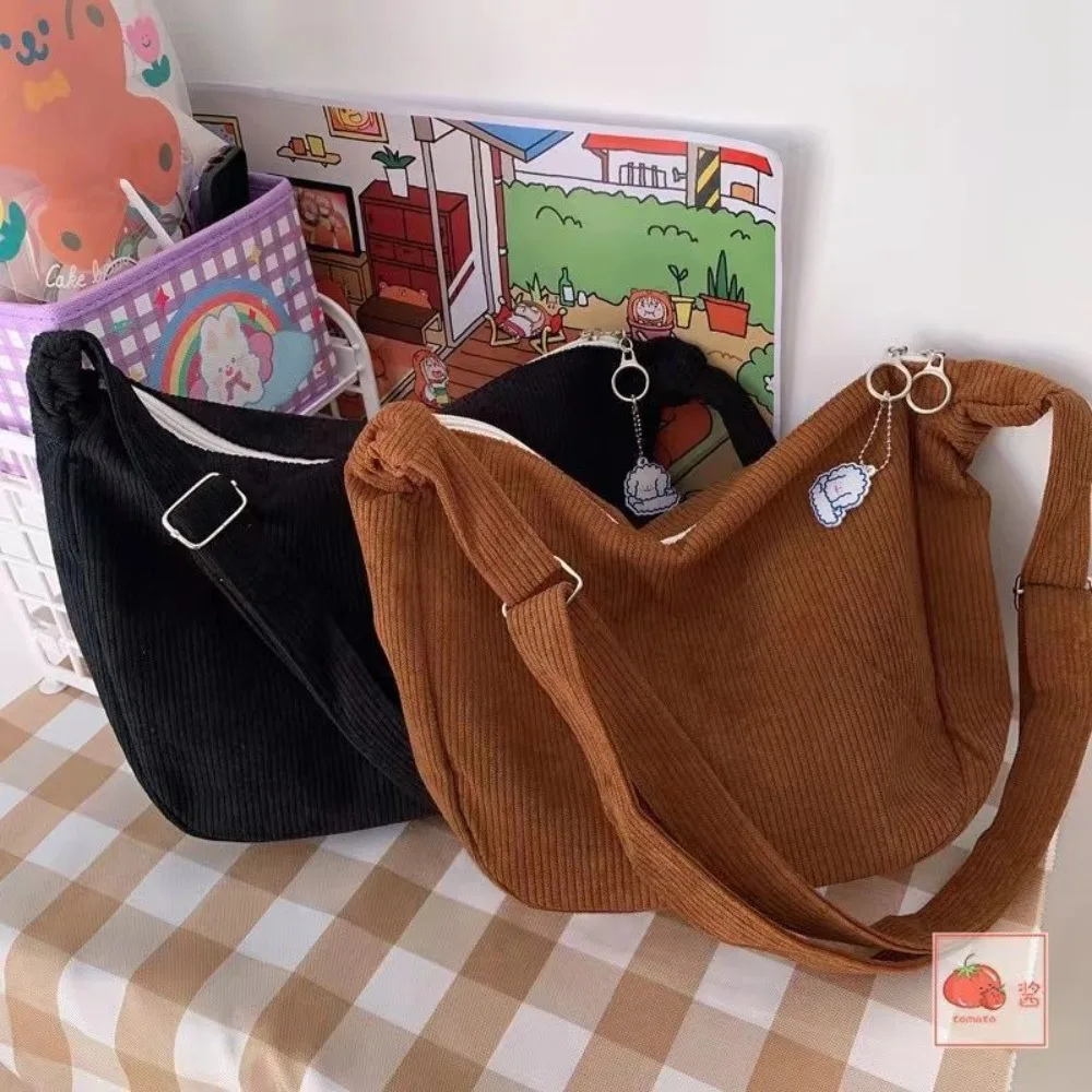 Solid Color Corduroy Crossbody Bag Fashion Korean Casual Shoulder Bag Large Capacity Lazy Style Handbag Women 4 Solid Color Corduroy Crossbody Bag Fashion Korean Casual Shoulder Bag Large Capacity Lazy Style Handbag Women 4