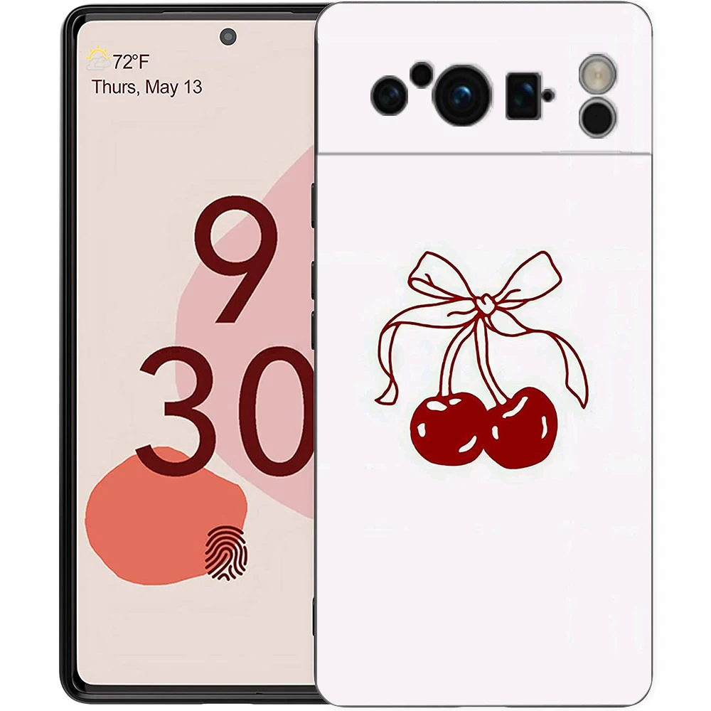 Charming Cherry Bow Soft Shockproof Black Phone Cover