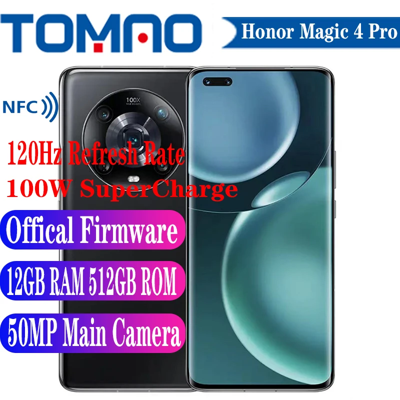 Honor Magic 4 Pro 5G 휴대폰, 무선 OTA NFC, 50MP, 3.5X 광학 줌, 스냅드래곤 8 Gen 1, 6.81 인치, 4600Mah, 100W, 50W, 신제품