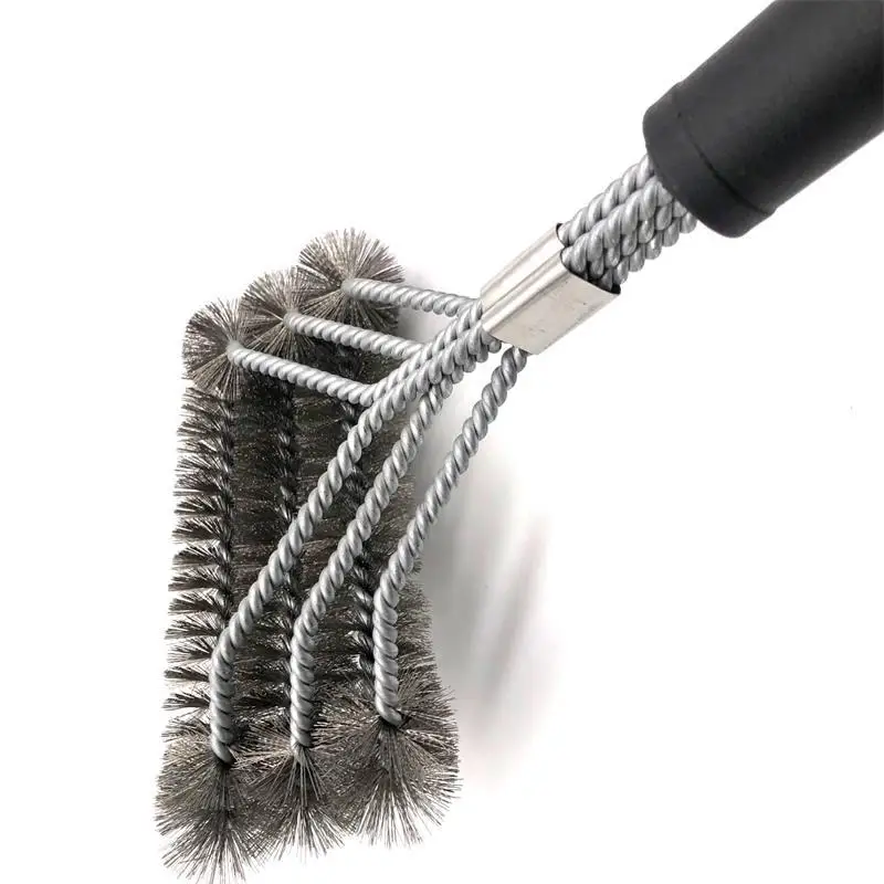 Stainless Steel Grill Brush Grill Cleaning Tool Household Barbecue Three Layers Steel Wire Cleaning Brush BBQ Outdoor Tool