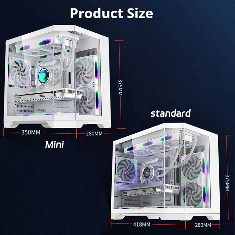 WJCOOLMAN 드리머 미니 PC 케이스 M-ATX 삼면 유리 바다 전망 룸 240 수냉 쿨러 데스크탑 컴퓨터 케이스 게이머용 케이스