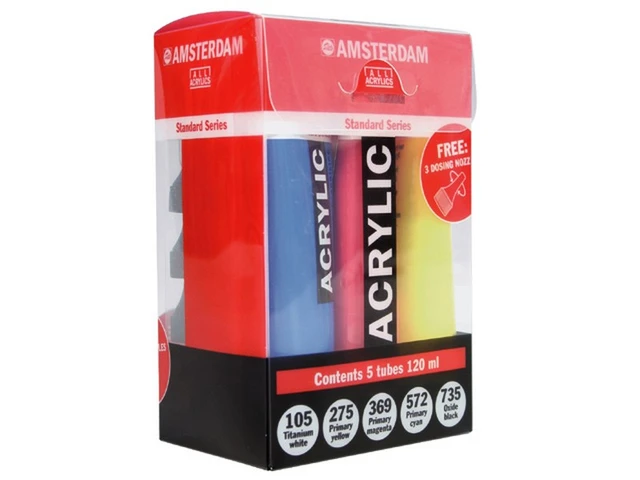 Amsterdam Standard Series Acrylics - Classroom Set of 6, Assorted Colors,  120 ml, Tubes