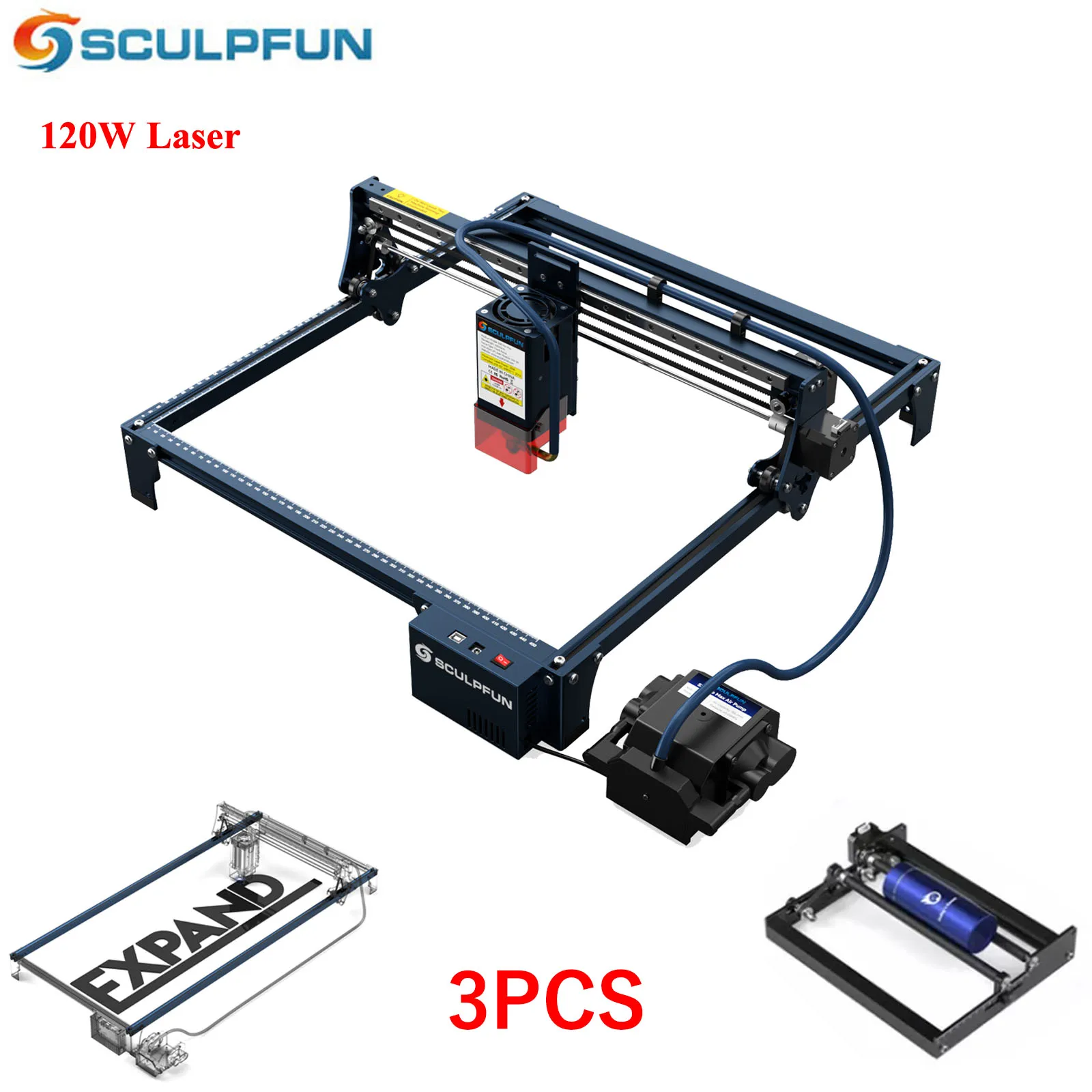 SCULPFUN S30 PRO MAX Set 120W Laser Engraver Automatic Air-assist System 20W Laser Module Cutting Machine 410x400mm Working Area