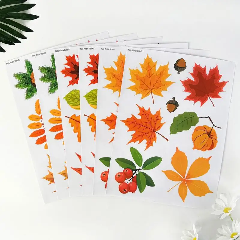 

64 pcs Assorted Realistic Autumn Maple Leaf Fall Window Clings For Home Party Supplies Thanksgiving Halloween Glass Decoration