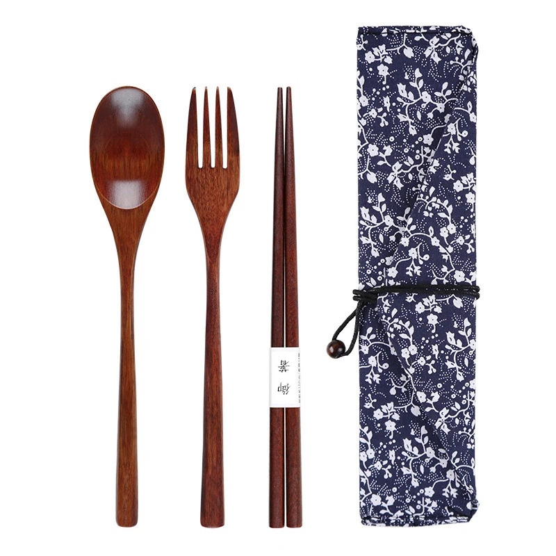 Wooden Spoon Fork Chopsticks Cutlery Set Storage Bags Japanese Style Lunch Utensil Case Reusable Ooden Travel Cutlery Cutlery Set Picnic Cutlery Set Picnic Tableware Camping Cutlery Set Wooden Cutlery Set