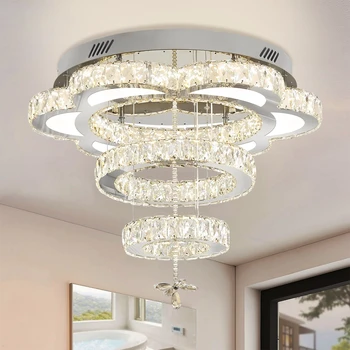 Advanced Flower Shaped Crystal Ceiling Pendant Lamp LED Stepless Dimming with Remote Control Luxury Home Decorative Lights 1